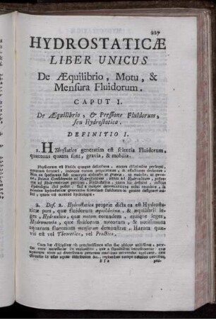 Liber Unicus. De Aequilibrio, Motu, & Mensura Fluidorum.