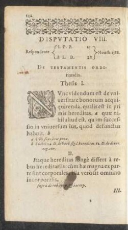 Disputatio VIII. ... De Testamentis Ordinandis.