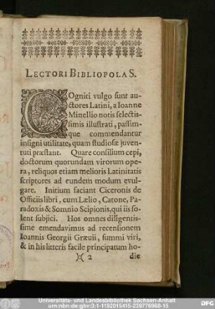 Lectori Bibliopola S.