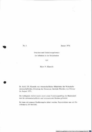 Ursachen und Erscheinungsformen der Inflation in der Sowjetunion