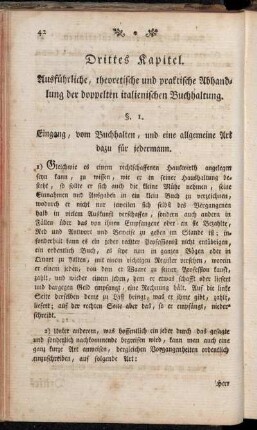 Drittes Kapitel. Ausführliche, theoretische und praktische Abhandlung der doppelten italienischen Buchhaltung.