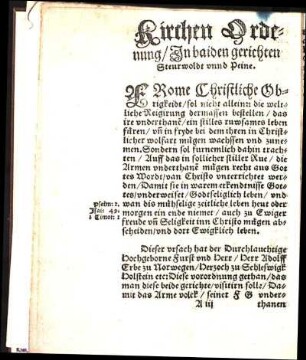 Kirchen Ordenung/ In baiden gerichten Steurwoldt vnnd Peine.