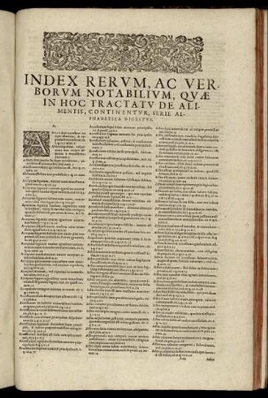 Index Rerum, Ac Verborum Notabilium, Quæ In Hoc Tractatu De Alimentis, Continentur, Serie Alphabetica Digestus.