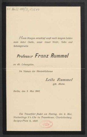 Todesanzeige Franz Rummel