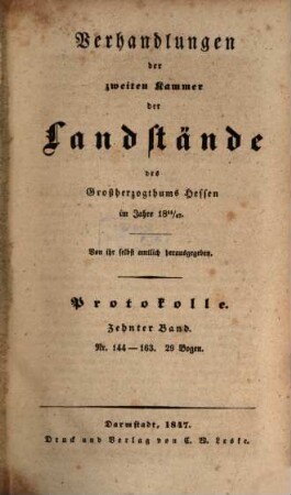Verhandlungen der Zweiten Kammer der Landstände des Großherzogthums Hessen. Protokolle. 1844/47,10 (1847)
