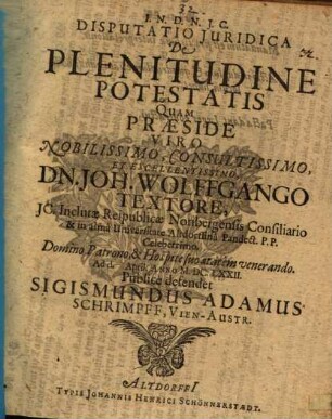 Disputatio Iuridica De Plenitudine Potestatis