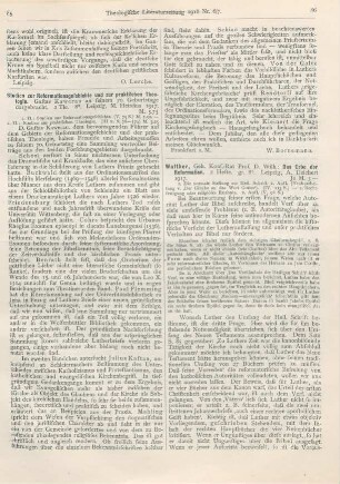 85-86 [Rezension] Studien zur Reformationsgeschichte und zur praktischen Theologie. Gustav Kawerau an seinem 70. Geburtstage dargebracht. 2 Tle