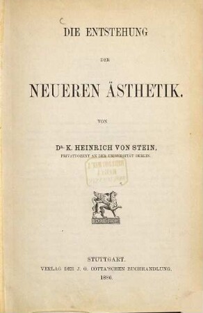 Die Entstehung der neueren Ästhetik