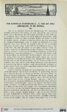 1: Vom Heidelberger Tonkünstlerfest (1.-5. Juni) und dessen Festdirigenten, Dr. Ph. Wolfrum