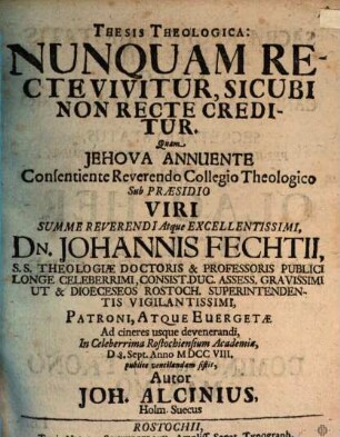 Thesis theologica Nunquam recte vivitur, sicubi non recte creditur