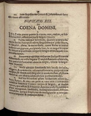 Disputatio XIIX. De Coena Domini