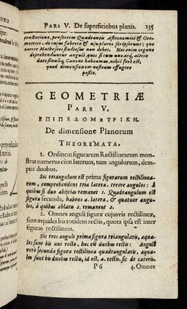 235- 253, Parte V: De superficiebus planis et de lineis rectis