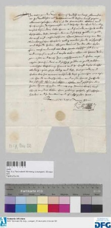 Heinrich Rudolf von Weze, Administrator des Stiftes Waldsassen, stellt der Stadt Nürnberg Quittung aus über 400 fl. Stadtsteuer.