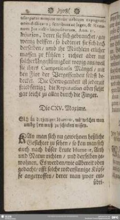 Die CXV. Maxime. Sich in derjenigen Humeur, mit welchen man umbgehen muß, zu schicken wissen