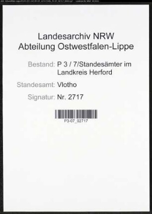 Heiratsregister Standesamt Vlotho