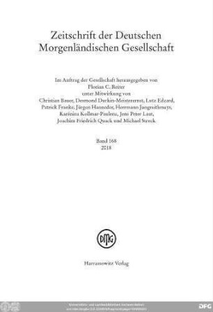 Bd. 168 (2018): Zeitschrift der Deutschen Morgenländischen Gesellschaft : ZDMG