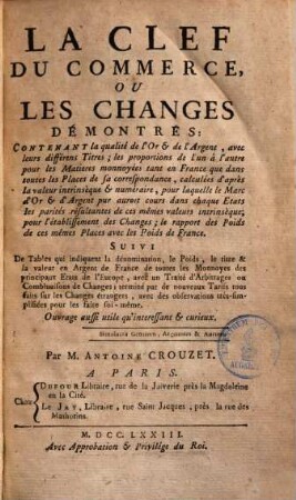 La clef du commerce, ou les changes démontrés, 1