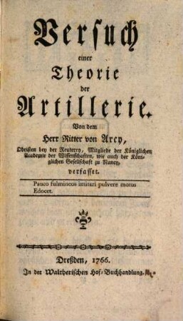 Versuch einer Theorie der Artillerie
