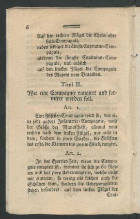 Titul II. Wie eine Compagnie rangiret und formiret werden soll