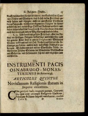 III. Instrumenti Pacis Osnabrugo-Monasteriensis de Anno 1648.