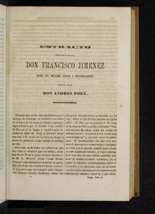 Estracto hecho por el sr. socio Don Francisco Jiminez sobre los Trabajos fisicos y meterologicos del sr. socio Don Andres Poey.