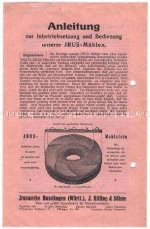 Anleitung zur Inbetriebsetzung und Bedienung von Schrotmühlen Modell D, DR, K, KG