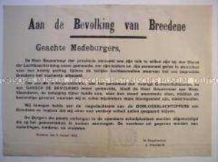 Maueranschlag für die Bevölkerung von Breedene im besetzten Belgien