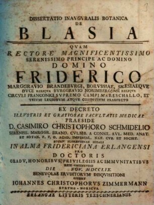 Dissertatio Inavgvralis Botanica De Blasia