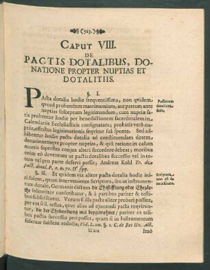 Caput VIII. De Pactis Dotalibus, Donatione Propter Nuptias Et Dotalitiis.