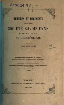 Mémoires et documents. 5. 1861
