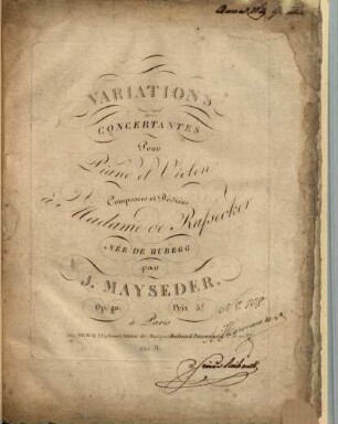 Variations concertantes : pour piano et violon ; op. 20