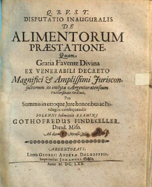 Disputatio Inauguralis De Alimentorum Praestatione