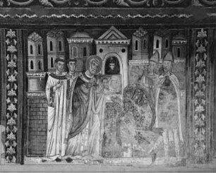 Silvesterlegende — Papst Silvester zeigt dem an Lepra leidenden Konstantin die Bildnisse der Apostelfürsten
