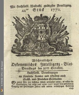 44tes Stueck, Dienstags den 30ten October 1770