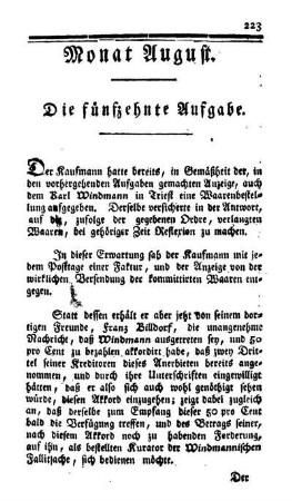 Monat August. Die fünfzehnte Aufgabe. - Die sechzehnte Aufgabe.