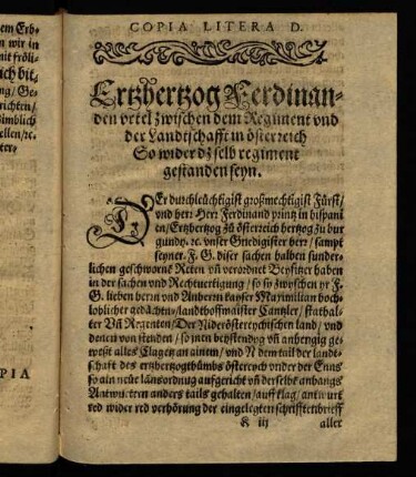 K3r-L3v, Copia Litera D: Ertzherzog Ferdinanden urtel...