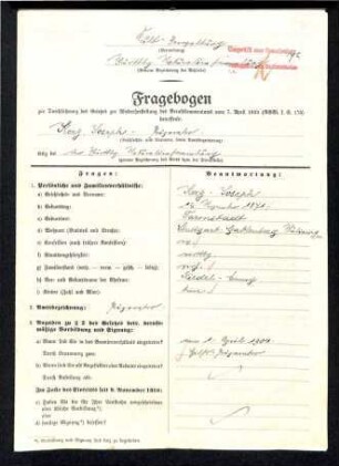 Personalbogen Joseph Kerz