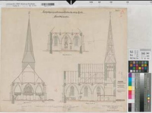 Bad Sassendorf (Bad Sassendorf) ev. Kirche Blatt 2 Schnitte 1902 1 : 100 55 x 66 kol. Zeichnung Meyer, Baurat Staatshochbauamt Soest