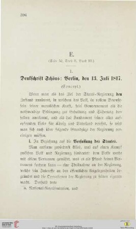 1. Denkschrift Schöns: Berlin, den 13. Juli 1817