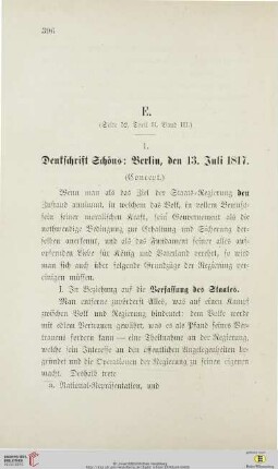 1. Denkschrift Schöns: Berlin, den 13. Juli 1817