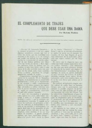 El complemento de trajes que debe usar una dama