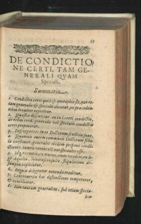 De Condictione Certi, Tam Generali Quam Speciali.