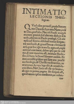 INTIMATIO LECTIONIS THEOLOGICAE