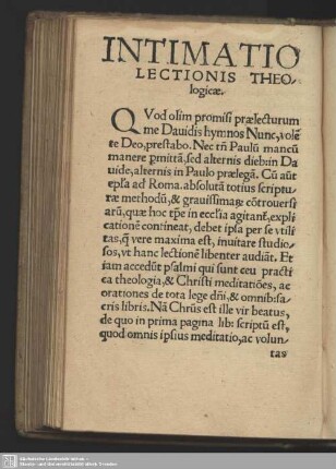 INTIMATIO LECTIONIS THEOLOGICAE