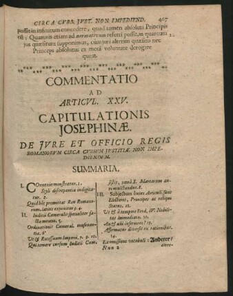 Commentatio Ad Articul. XXV. Capitulationis Josephinae. De Jure Et Officio Regis Romanorum Circa Cursum Justitiae ...
