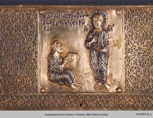 Mandylion : Äußerer Paläologischer Rahmen mit Szenen der Mandylion-Legende : Anania versucht ein Porträt von Christus zu zeichnen