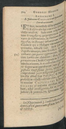 Articulus I. Johanne Calvino ad Synodum Dordracenam