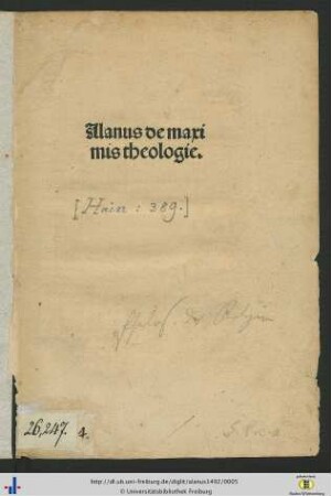 Alanus de maximis theologie