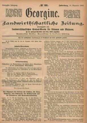 Siebzigster Jahrgang. No. 51. Insterburg, 18. Dezember 1902.