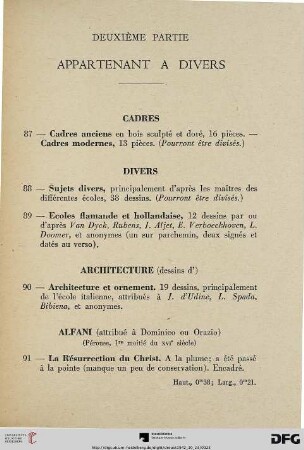 Deuxième partie: Appartenant a divers (Nr. 87-151)